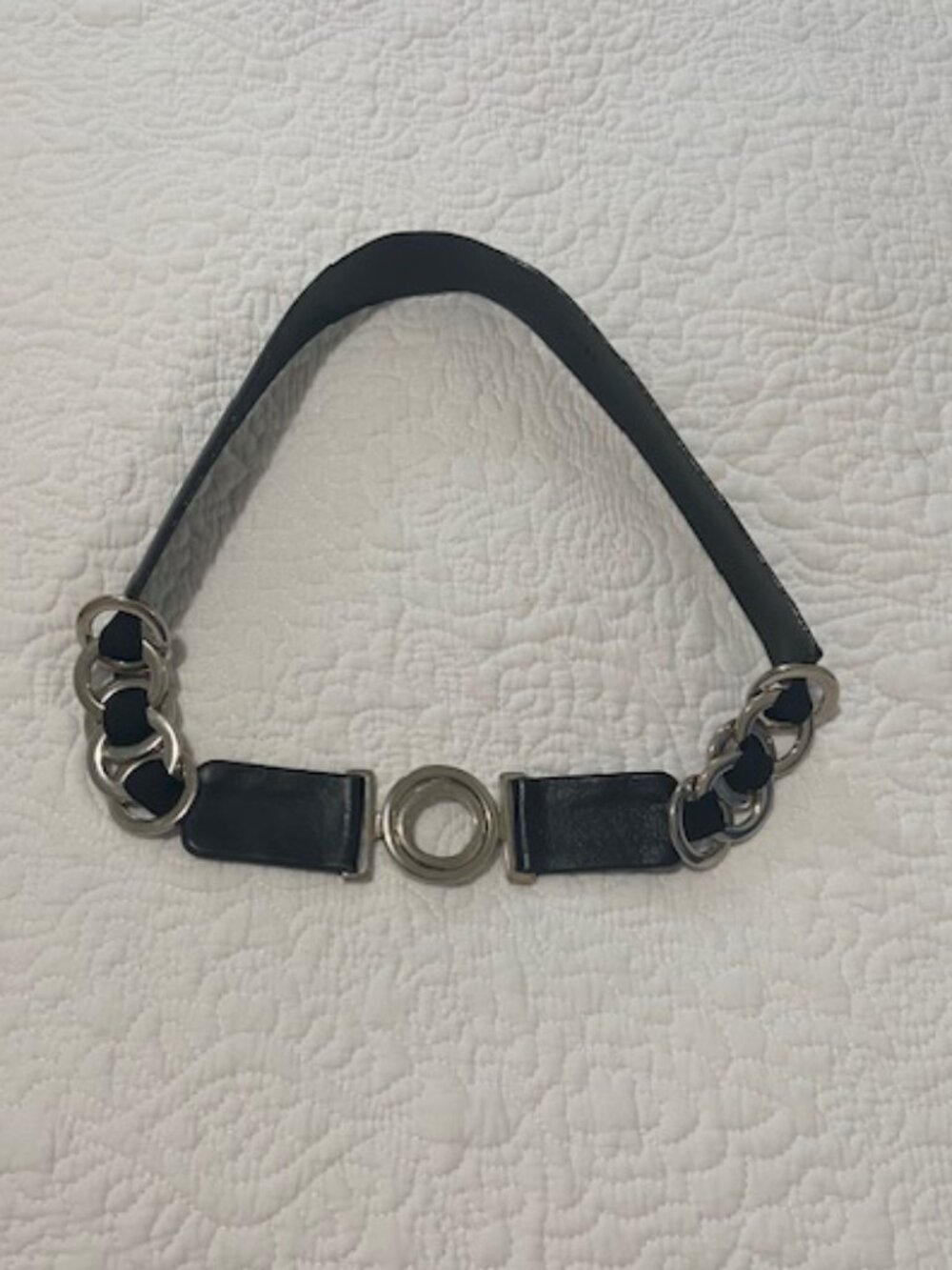 Vintage SANDY DUFTLER DESIGNS Belt Black Leather w/Silver Tone Circles Size M